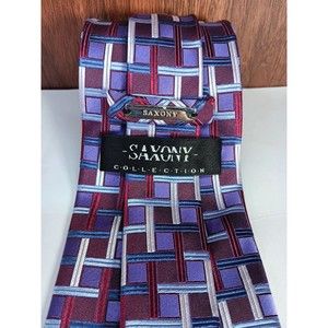 Saxony Collection Designer Men's Tie 100% Silk‎ Solid Logo Charm Embroidered EUC